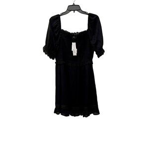 New Topshop Women's Size US10 shirring broderie trim mini dress in black